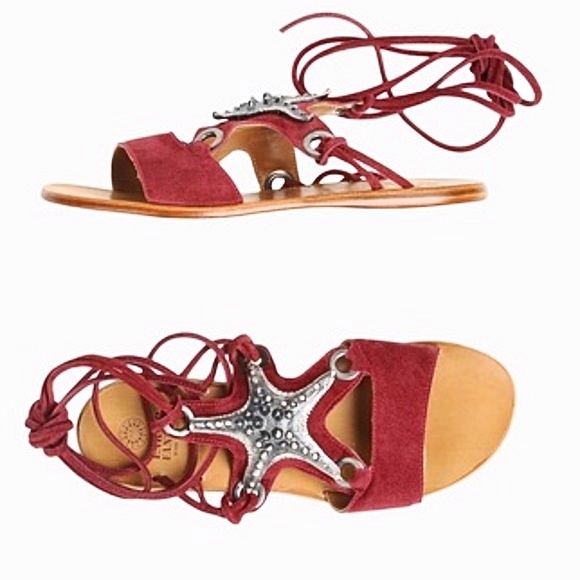 ENRICO FANTINI Garnet Suede Metal Starfish Flat Sandals - Picture 13 of 13